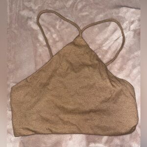 White fox small tie up back crop top tan size small